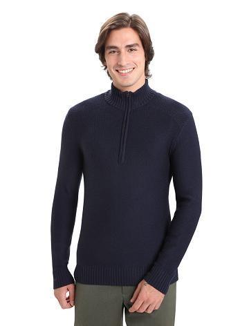 Midnight Navy Men's Icebreaker Merino Waypoint Long Sleeve Half Zip Top Hoodie | USA 1253AHKP